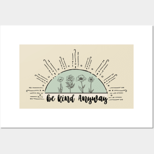 Be Kind Anyway Sunset Boho Nude Blue Minimalist Design Posters and Art